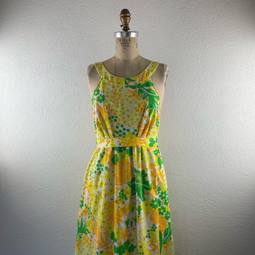 Vintage l 60s S Lilly Pulitzer Bold Colorful Floral Empire Waist Mod Maxi Dress